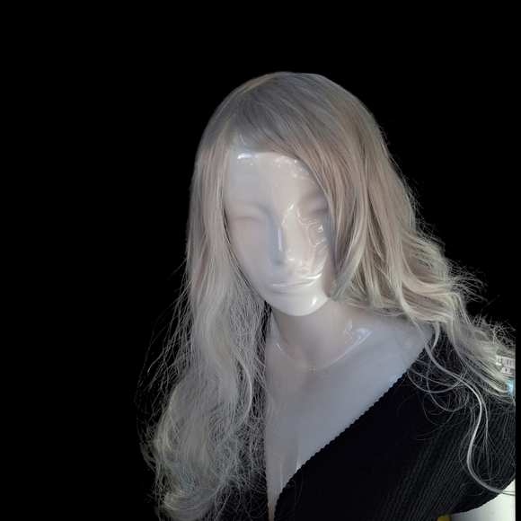 Platinum Salt & Pepper Layered Look White Color Long Hair With Wave/Wear My Wig - Picture 9 of 13